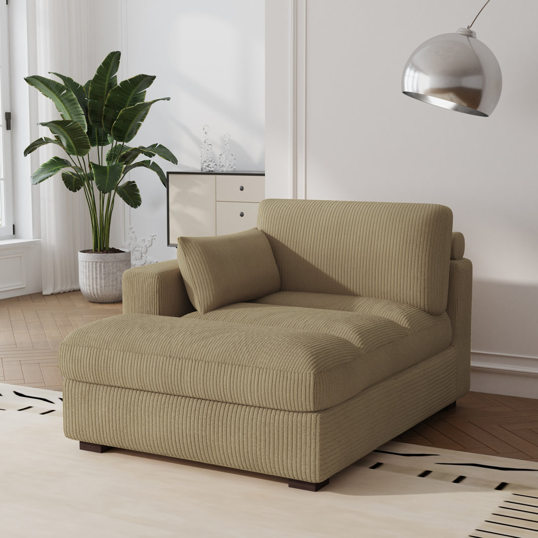 Bentura Oversized Upholstered Corduroy Chaise Lounge with Armrests & Throw Pillows